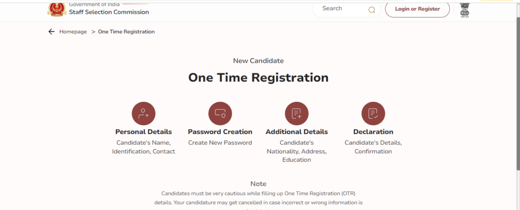 SSC वन टाइम रजिस्ट्रेशन (OTR) ऑनलाइन-2024